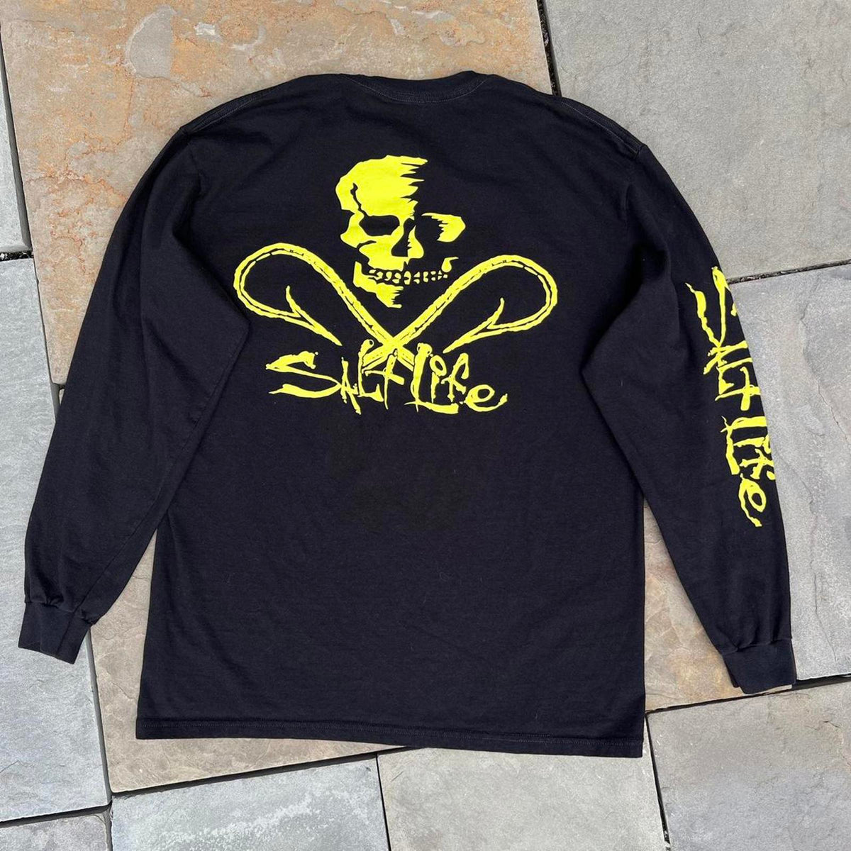 Salt Life Black + Yellow Green Raised Logo Long Sleeve Tee