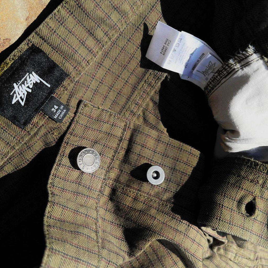 Stussy Brown Check Plaid Big Ol Jeans