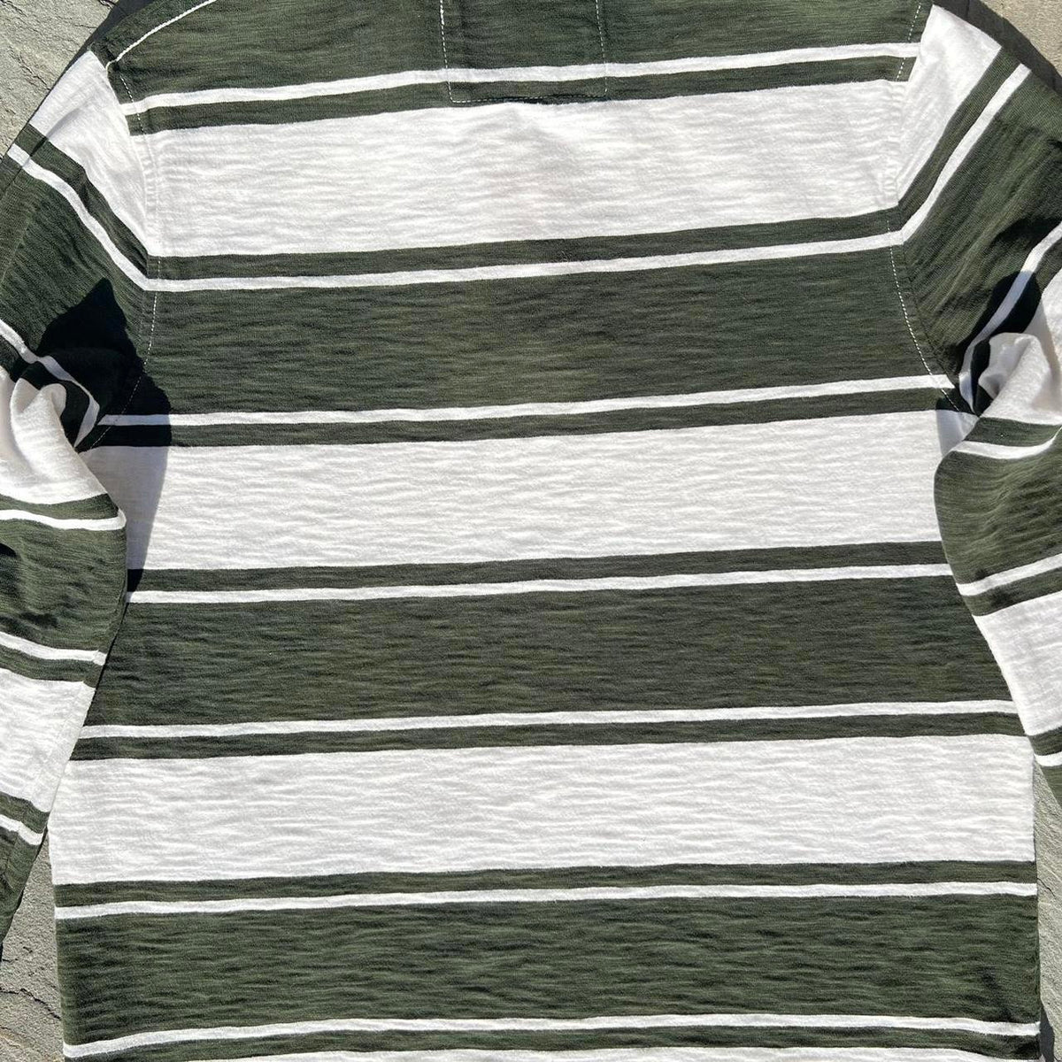 Green and White Thick Striped Slub Rugby Polo