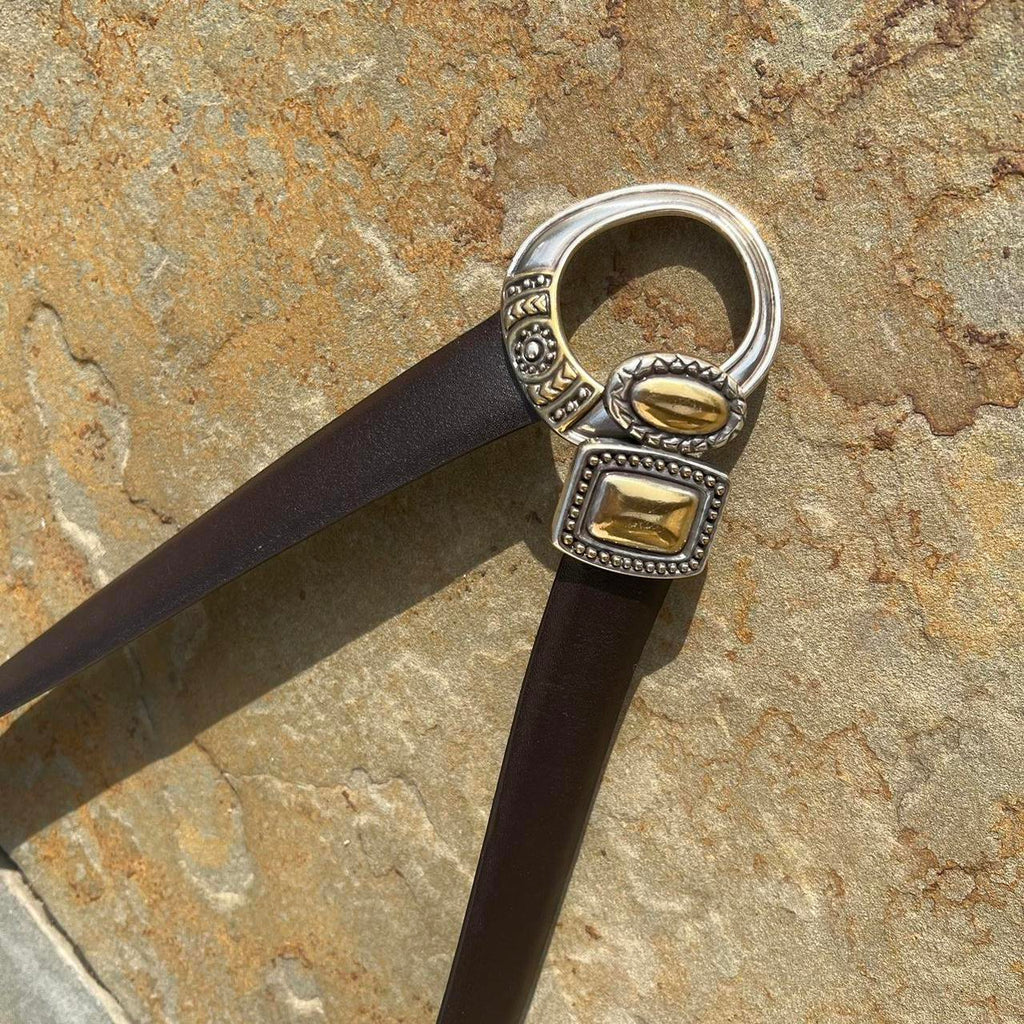 Retro Metal Hook Buckle Brown Leather Belt