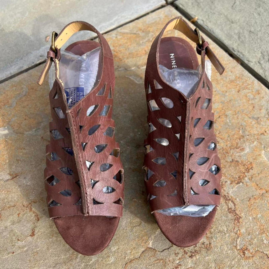 Dark Brown Leather Sandal Wedge High Heels