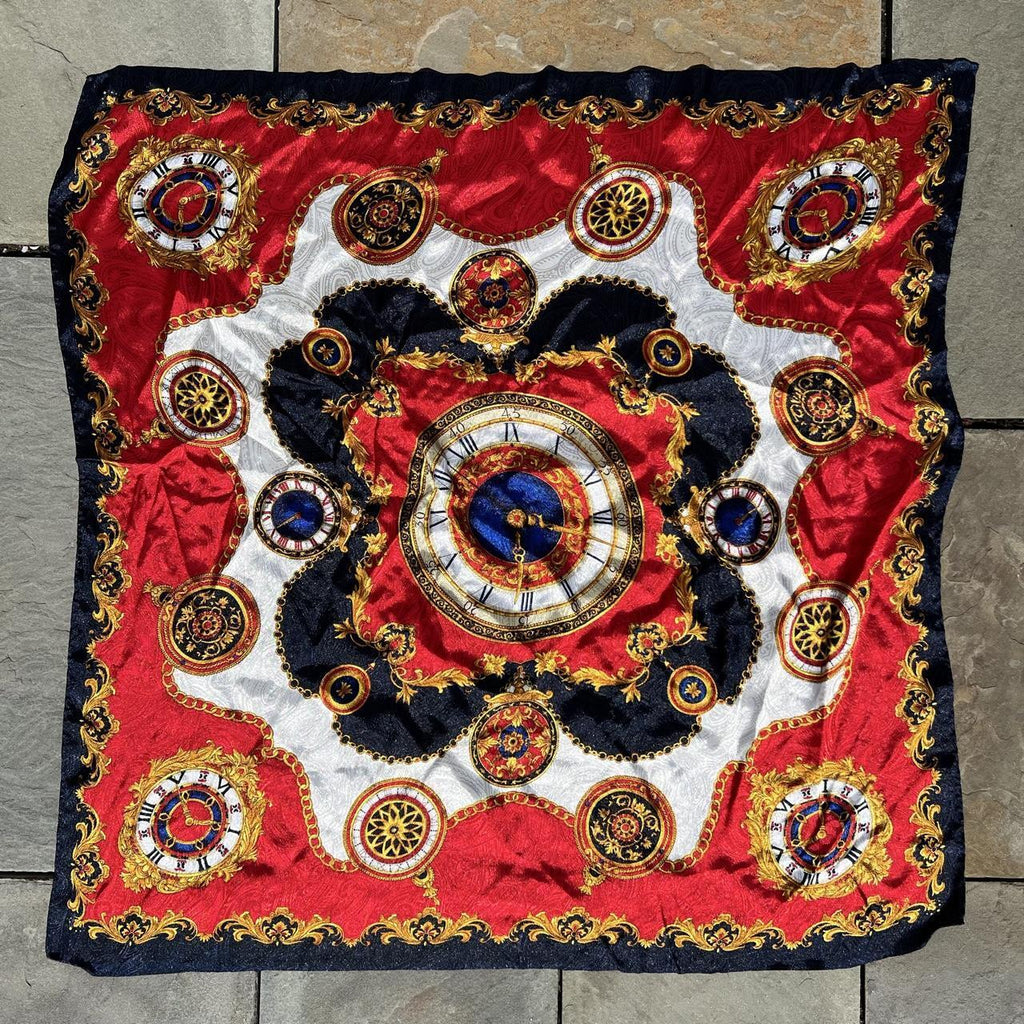 Neo-vintage Paisley Silk Clock Design Scarf Bandana