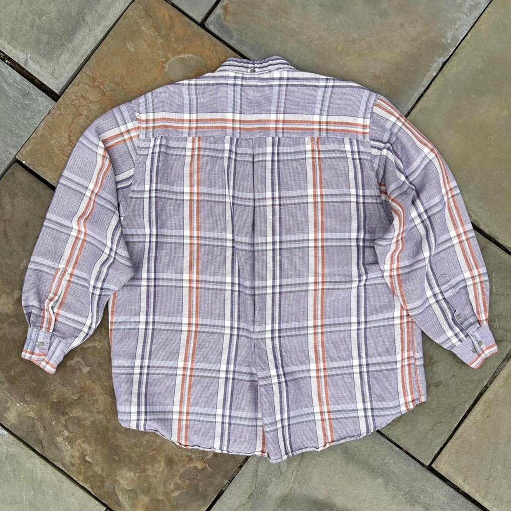 Neo-Vintage 90s Purple Orange Houndstooth Plaid Linen Shirt