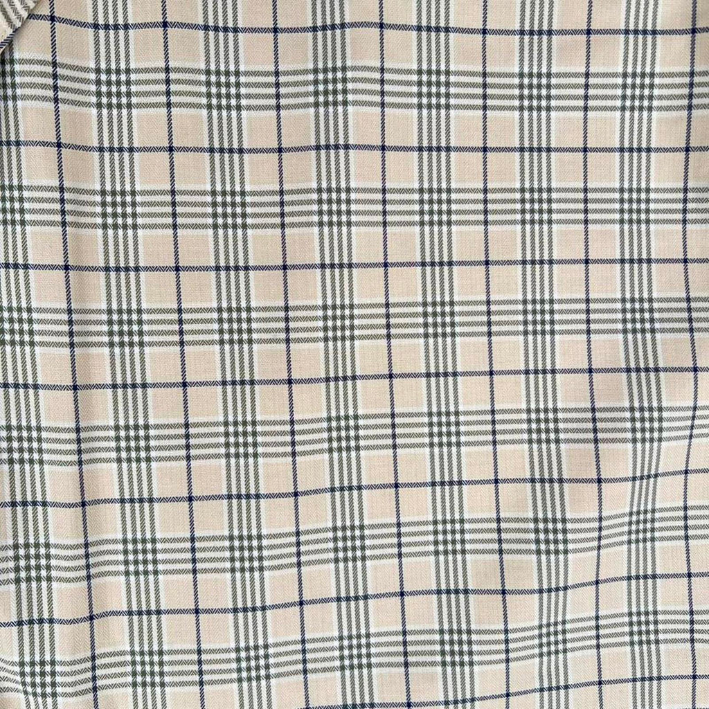 Y2K Tan Blue Herringbone Plaid Button Down Shirt