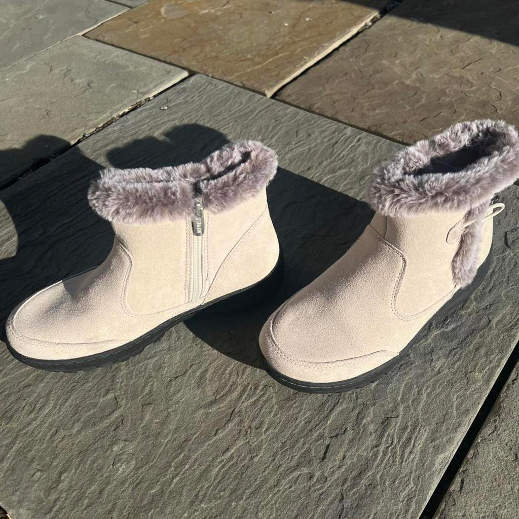 Cream Suede Faux Fur Collar Water Repellant Boots