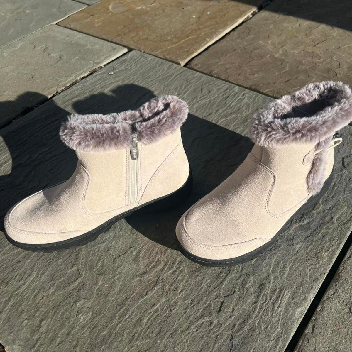 Cream Suede Faux Fur Collar Water Repellant Boots