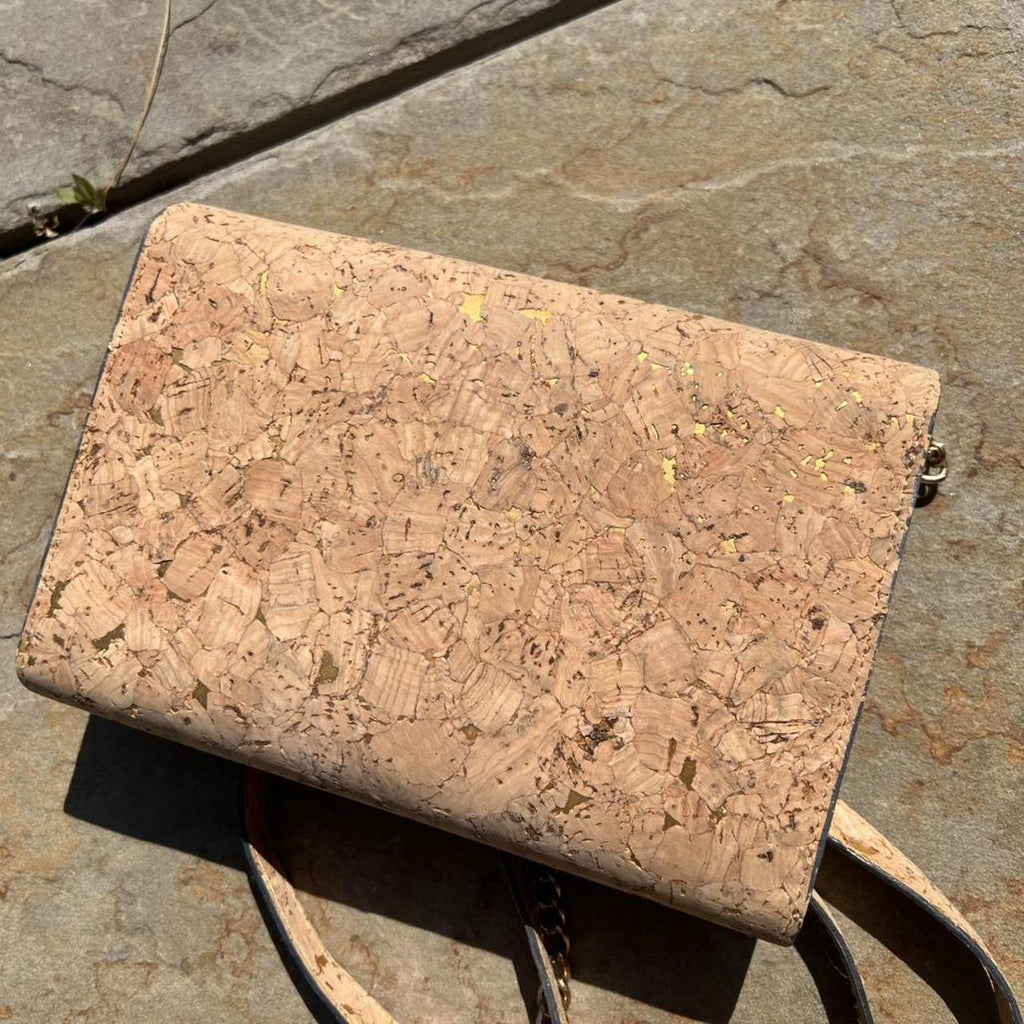 Tan + Gold Flake Cork Small Shoulder Bag