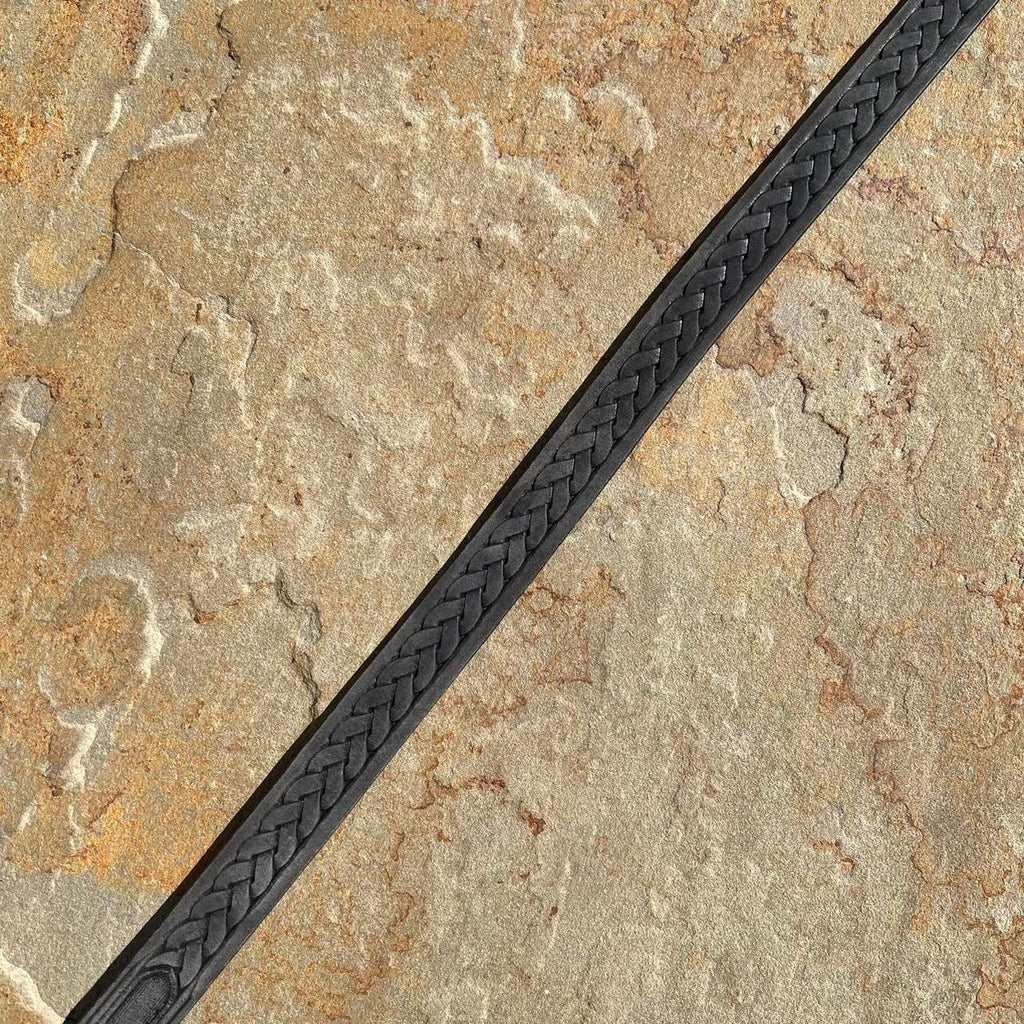 Vintage 90s Black Grey Italian Leather Belt Embossed Woven