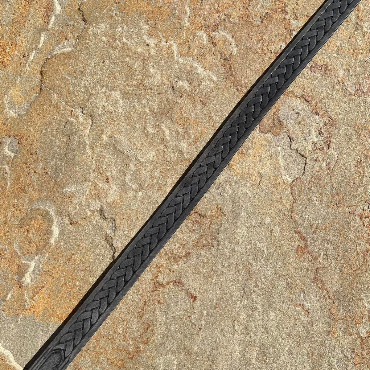 Vintage 90s Black Grey Italian Leather Belt Embossed Woven