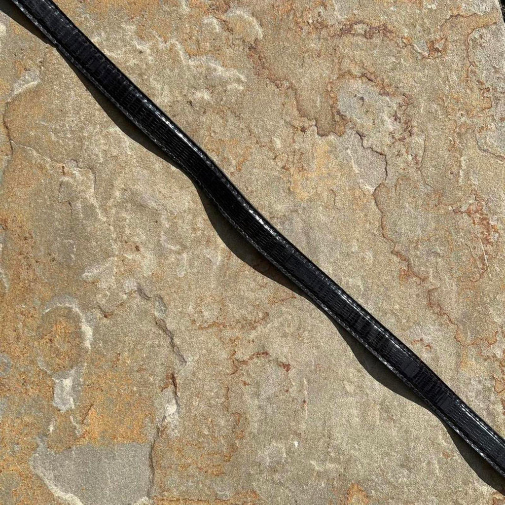 90s Black Croc Embossed Faux Leather Chain Belt