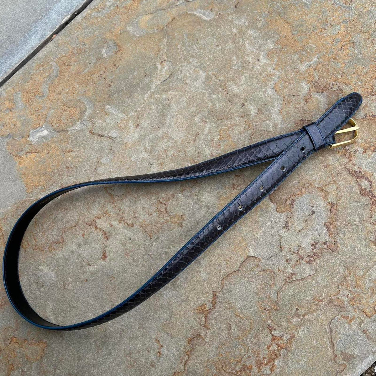 Vintage 90s Black Snake Skin Blue Edge Contrast Thin Belt