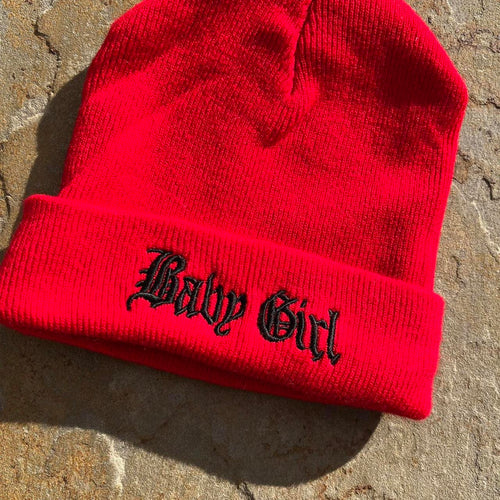 Baby Girl Embroidered Red Cuff Beanie