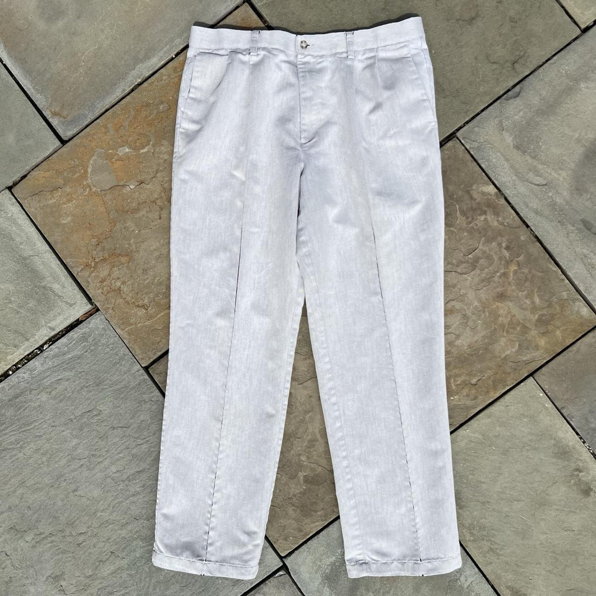 Neo-Vintage Greige Distressed Pleated Trousers