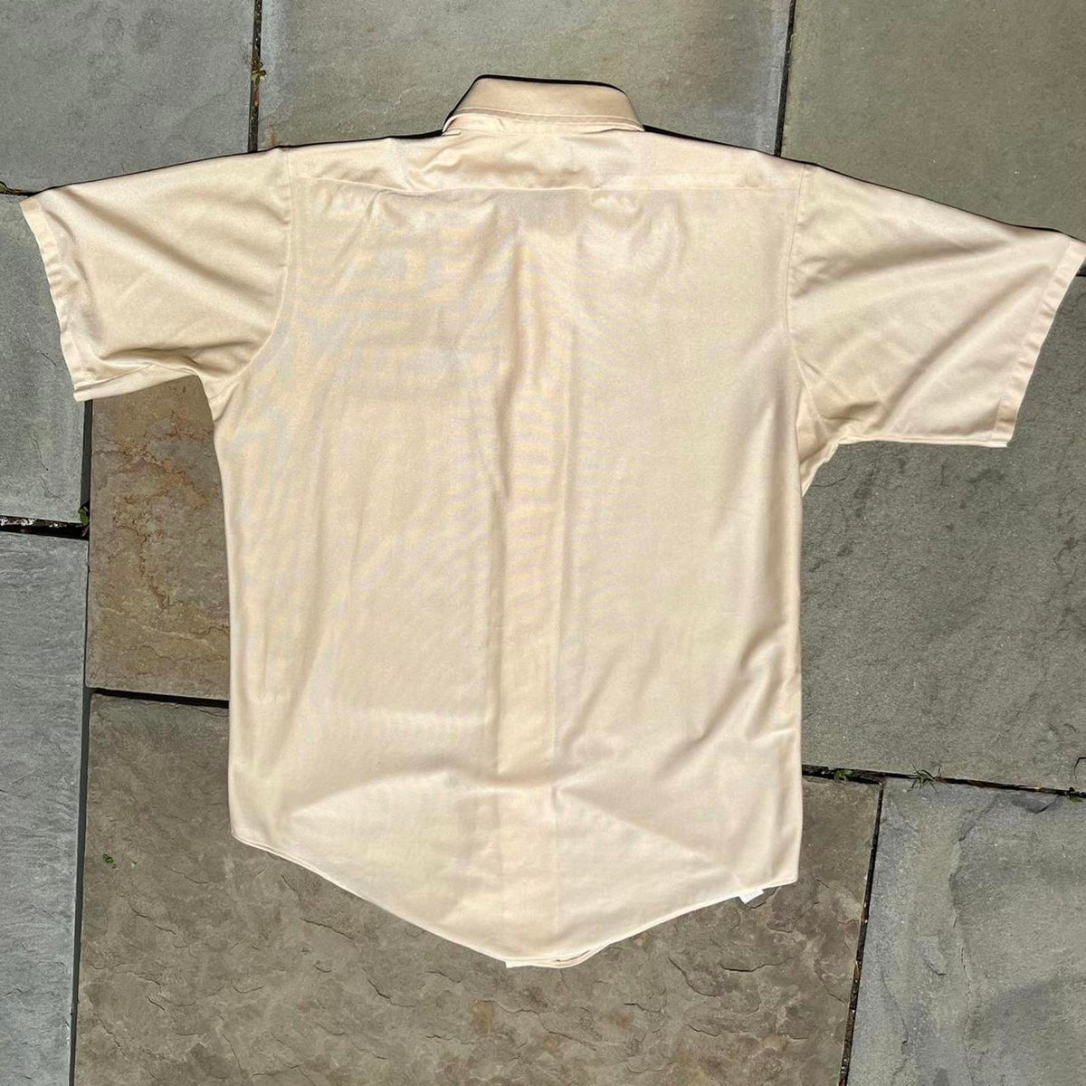 Vintage 70s Pale Yellow Qiana Nylon Short Sleeve Club Shirt