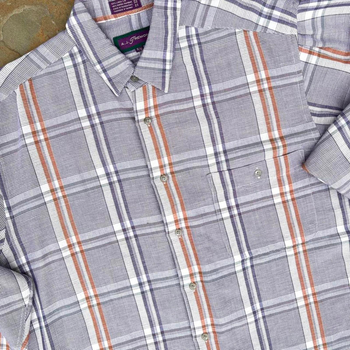 Neo-Vintage 90s Purple Orange Houndstooth Plaid Linen Shirt