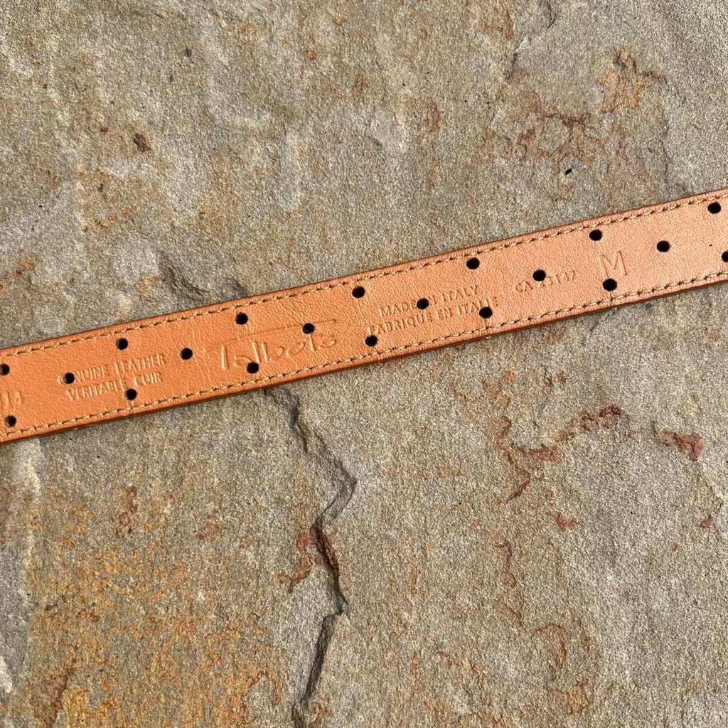 Y2K Light Brown Leather Hole Punch Design Belt Made in Italy