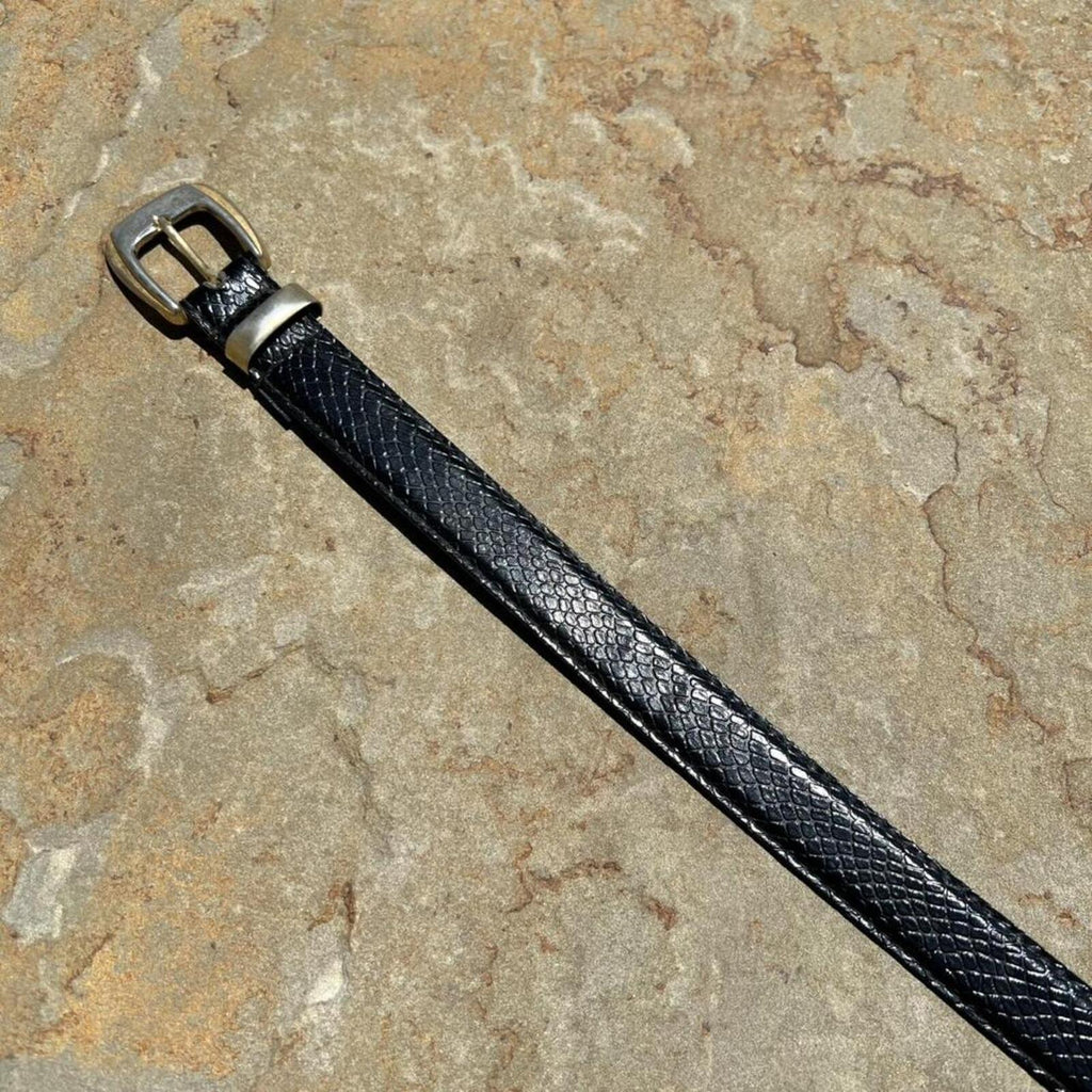 Neo-Vintage Y2K Black Crocodile Embossed Faux Leather Belt