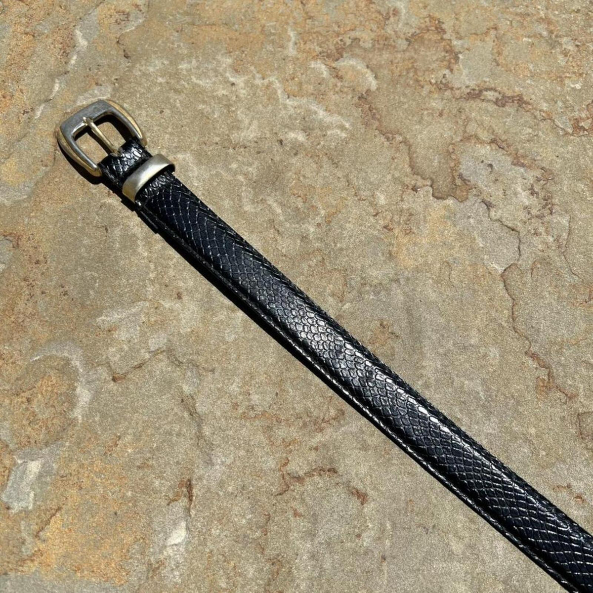 Neo-Vintage Y2K Black Crocodile Embossed Faux Leather Belt
