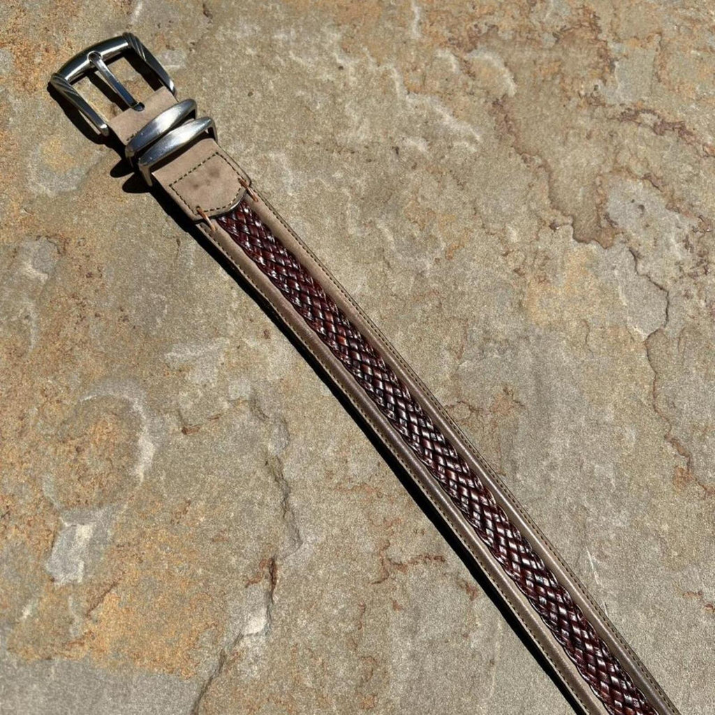 Y2K Tan + Brown Two Tone Leather Metal Tip Belt