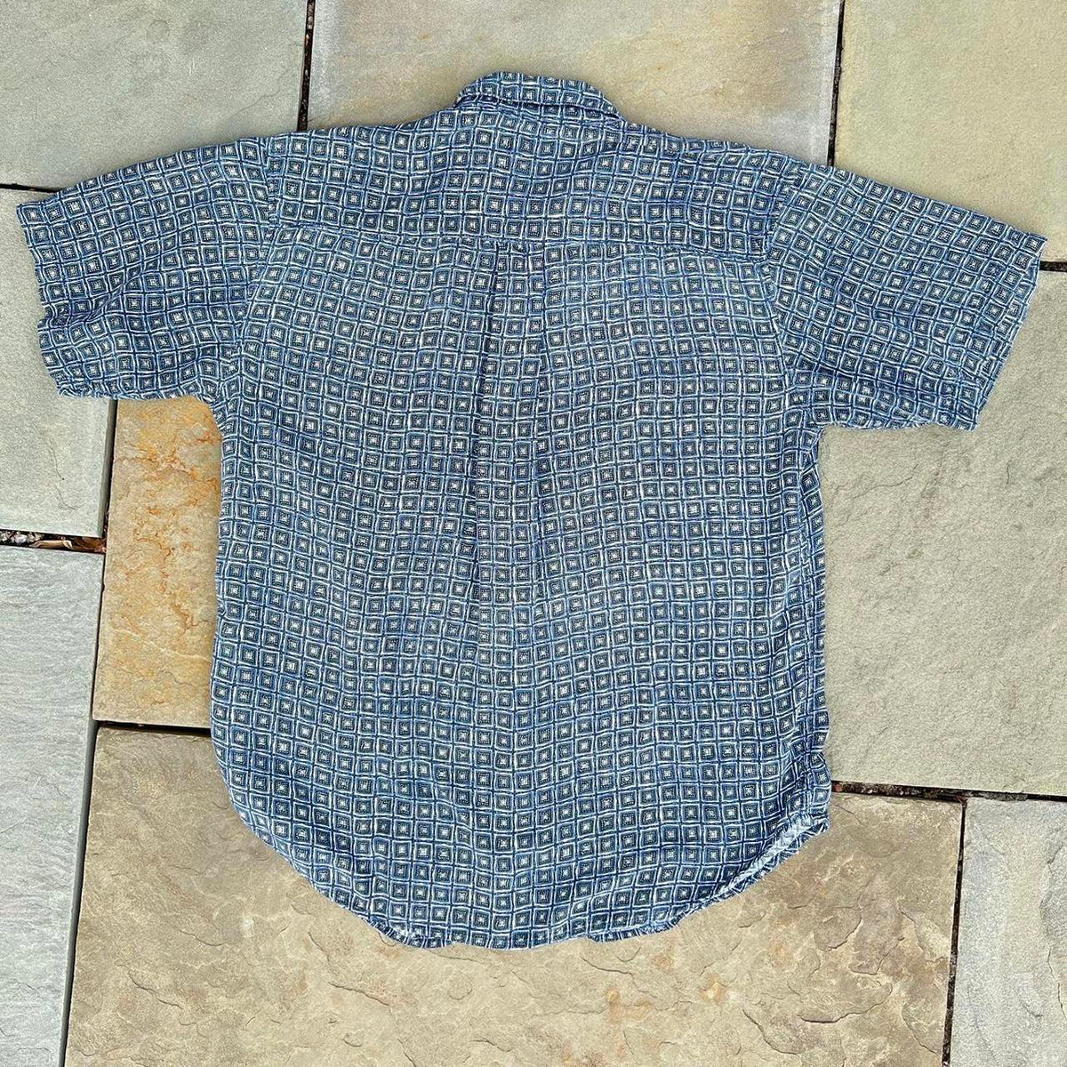 Vintage 90s Blue Square Pattern Club Shirt