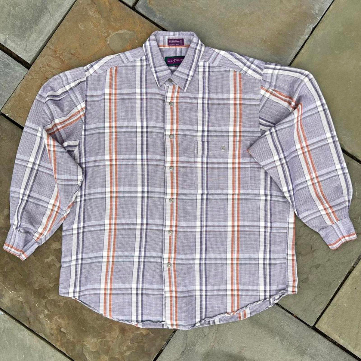 Neo-Vintage 90s Purple Orange Houndstooth Plaid Linen Shirt