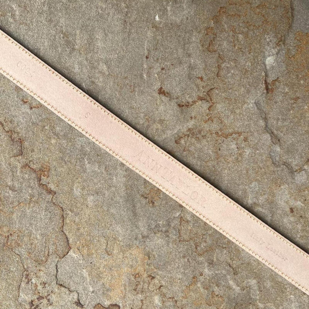 Vintage 90s Italian Leather Tan/Pale Purple Stitch+Edge Belt