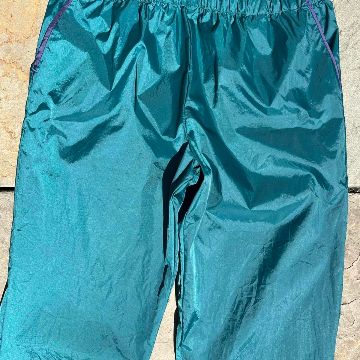 Y2K Turquoise + Purple Trim Gorpcore Rain Pants