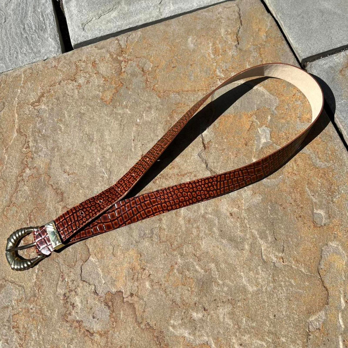 Y2K Brown Crocodile Embossed Faux Leather Belt