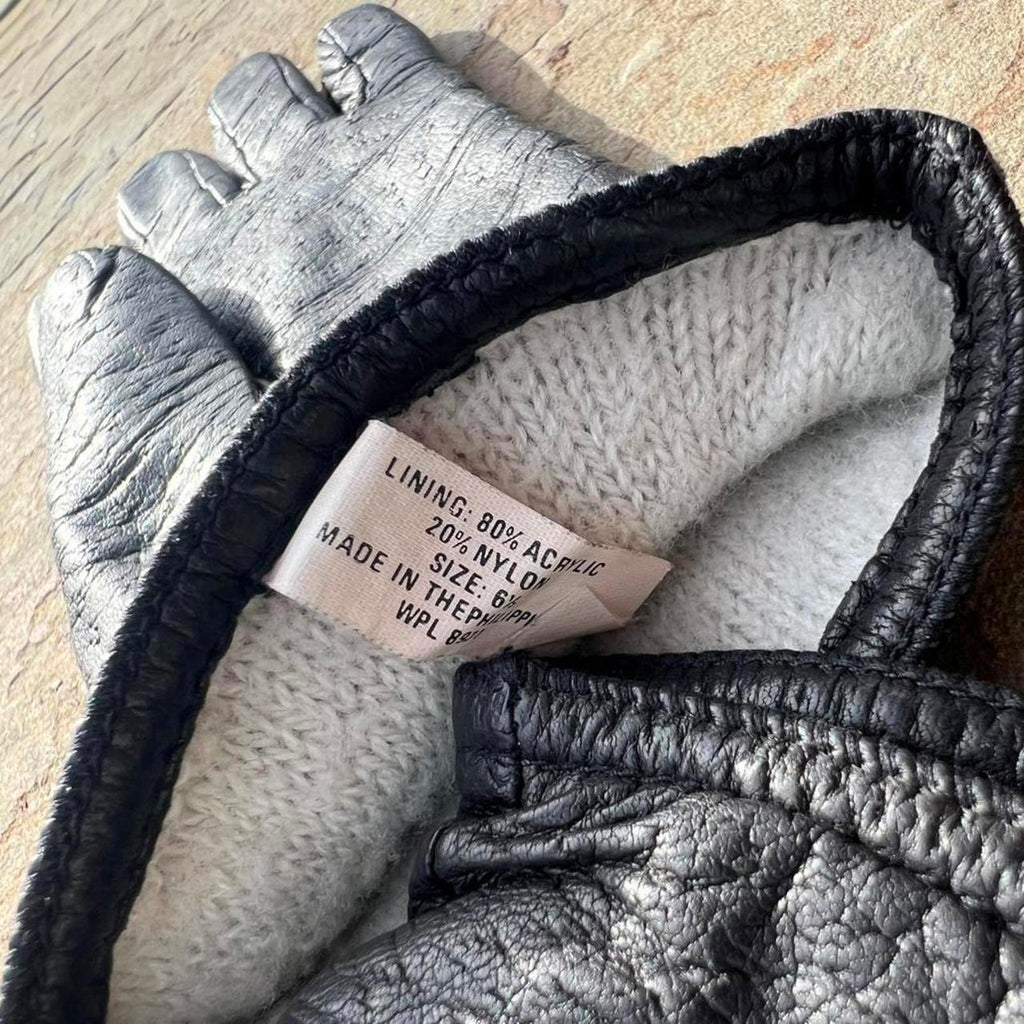 Vintage 90s Textured Black Leather Gloves