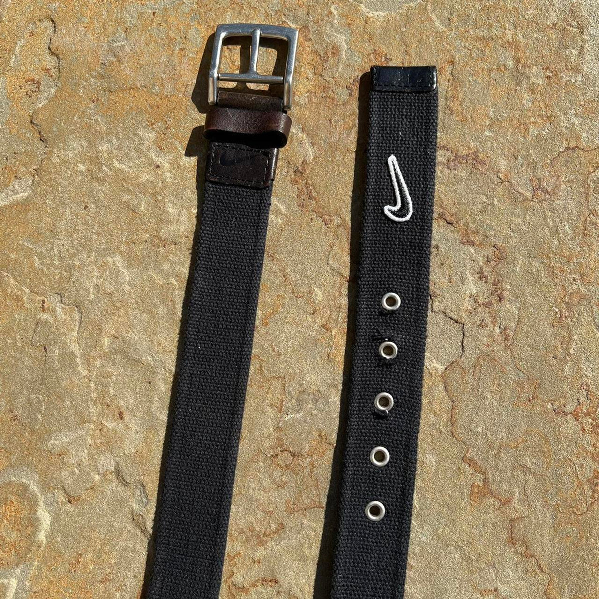 Nike Black Canvas Brown Leather Belt