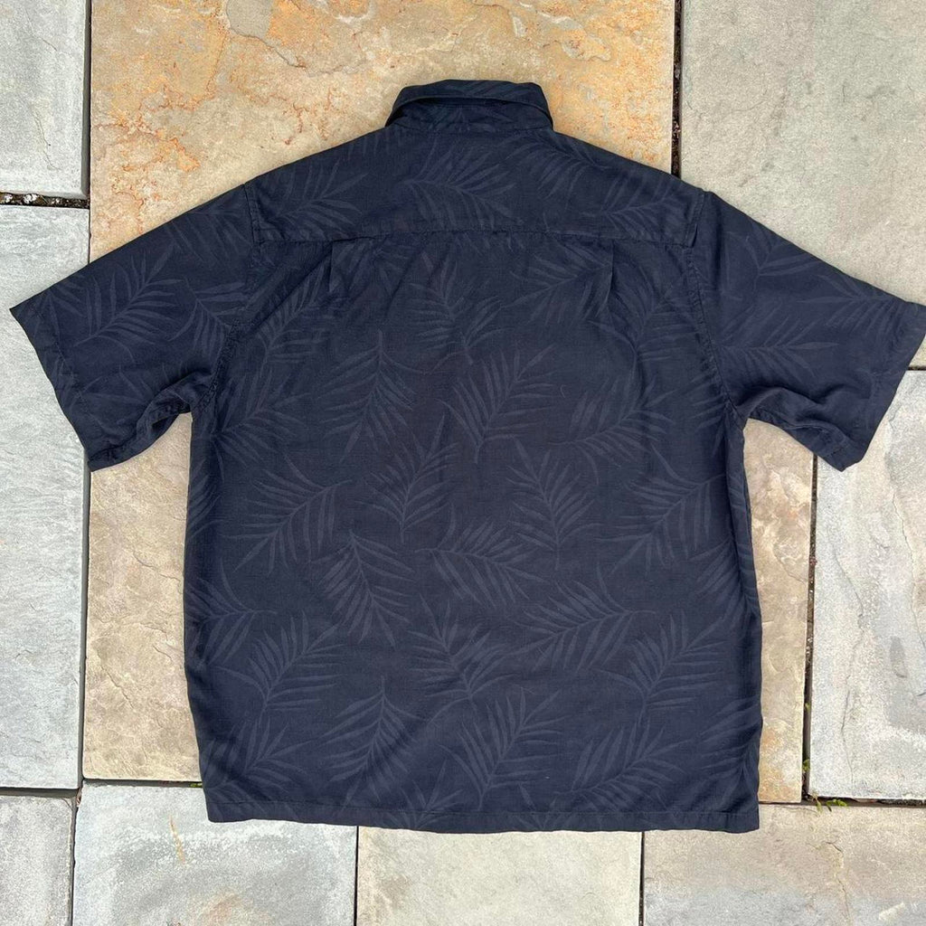 Y2K Black Silk Tonal Palm Pattern Shirt