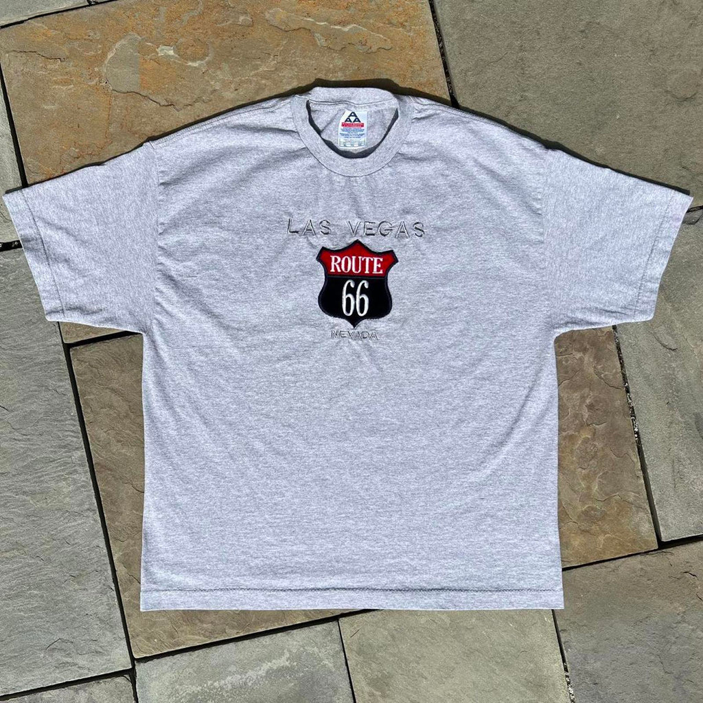 Y2K Las Vegas Route 66 Felt Grey Heather T-shirt