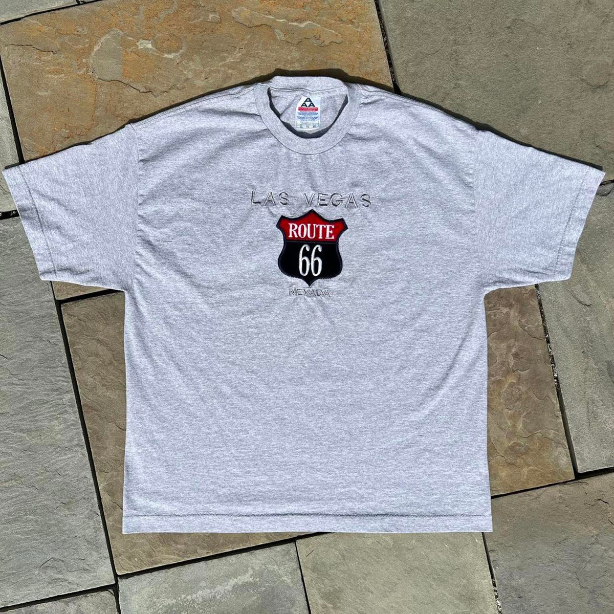 Y2K Las Vegas Route 66 Felt Grey Heather T-shirt