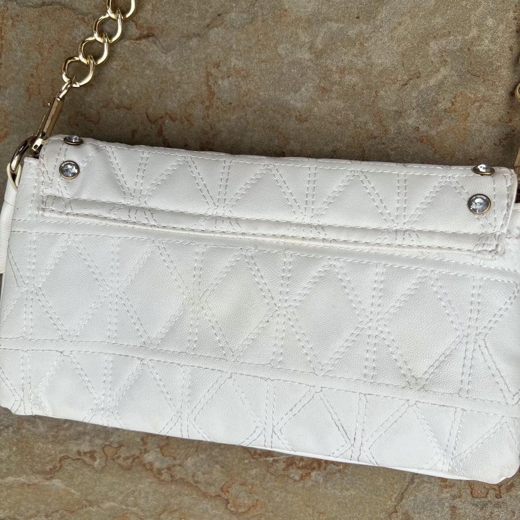 White + gold quilted leather shoulder bag