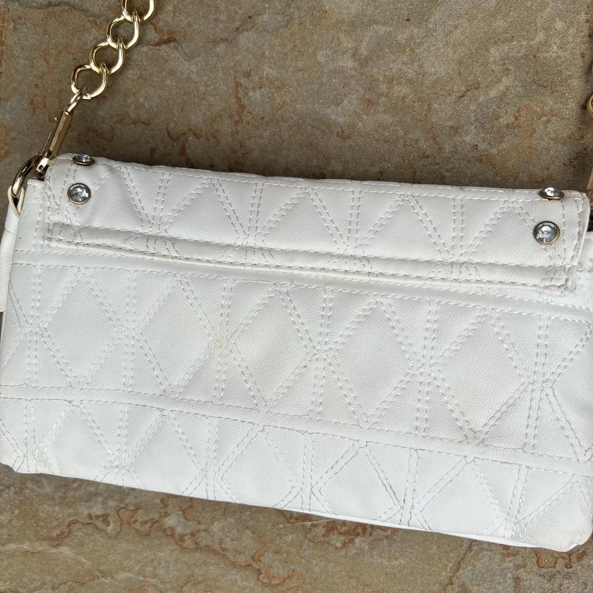 White + gold quilted leather shoulder bag