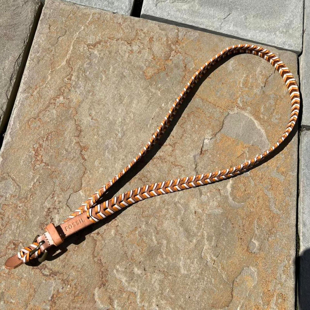 Y2K Fossil Tan/Cream/Brown Leather Woven Western Belt