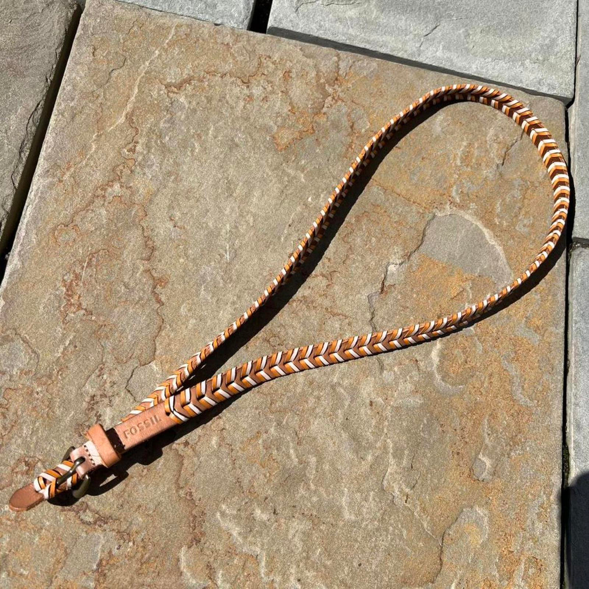 Y2K Fossil Tan/Cream/Brown Leather Woven Western Belt
