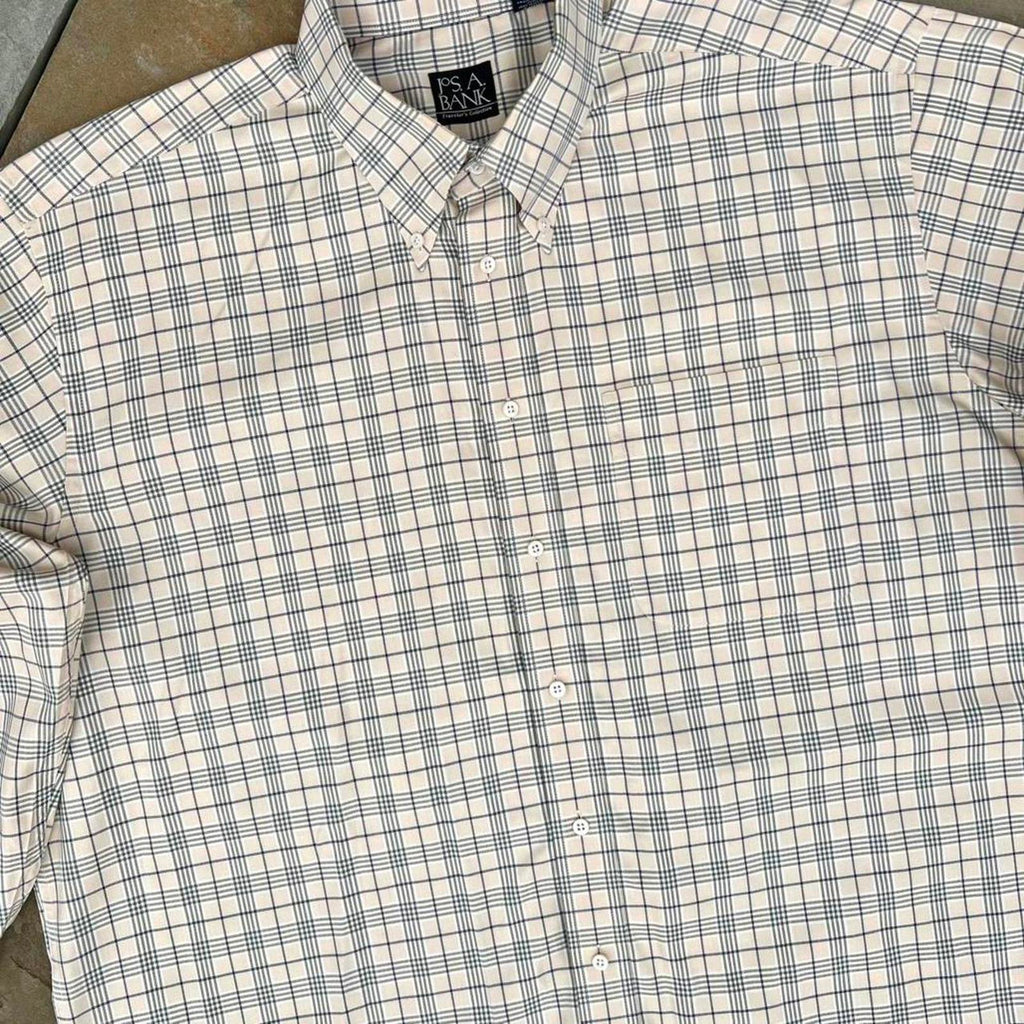 Y2K Tan Blue Herringbone Plaid Button Down Shirt