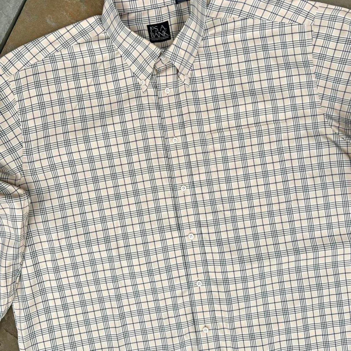 Y2K Tan Blue Herringbone Plaid Button Down Shirt