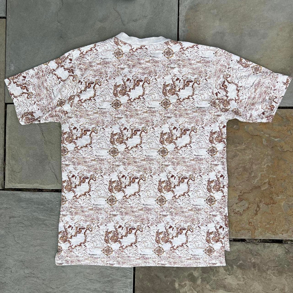 Y2K Compass Map Pattern Short Sleeve Henley T-Shirt
