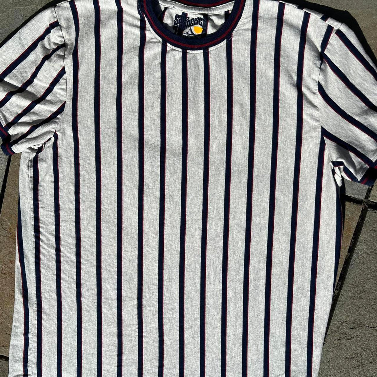 Vertical Striped Heather Grey Navy Red T-shirt