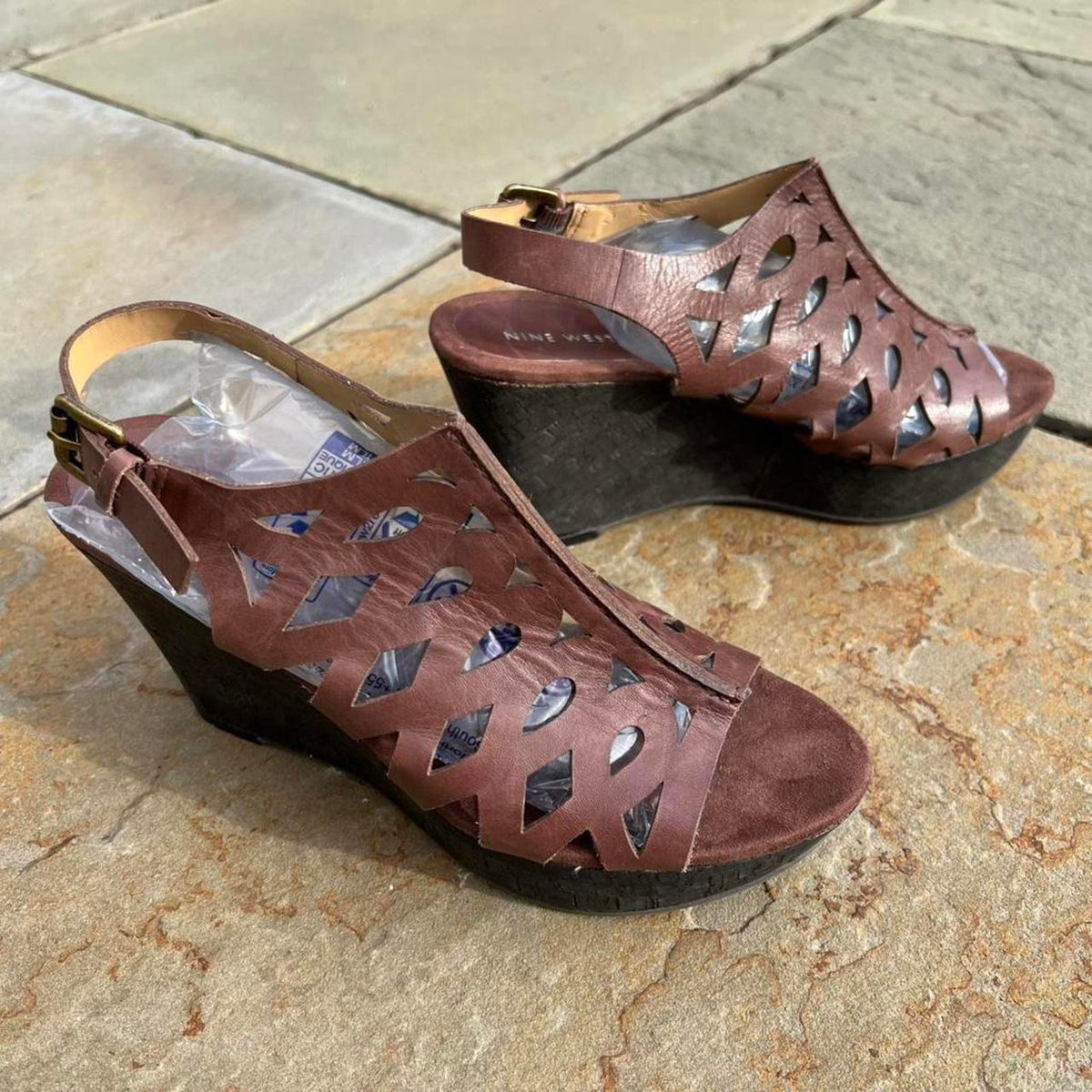 Dark Brown Leather Sandal Wedge High Heels