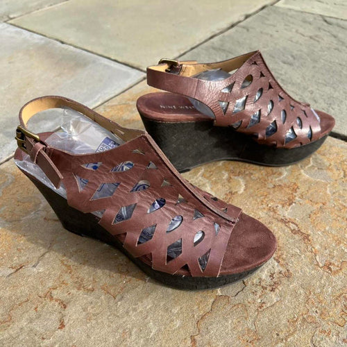 Dark Brown Leather Sandal Wedge High Heels