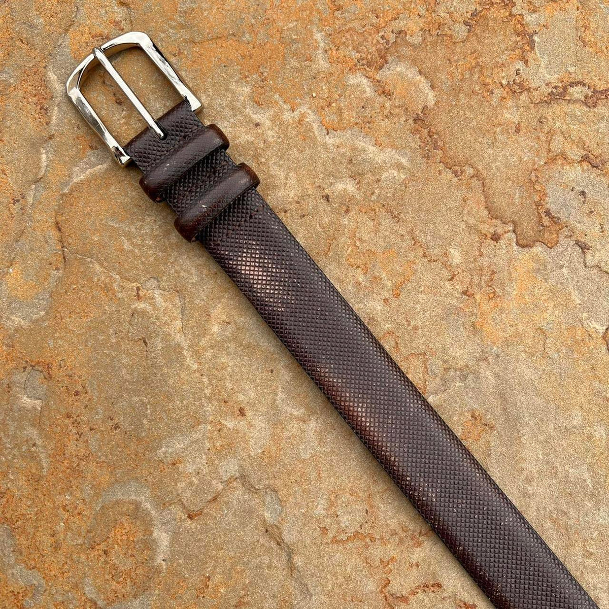 Vintage 90s Dark Brown Embossed Italian Leather Belt