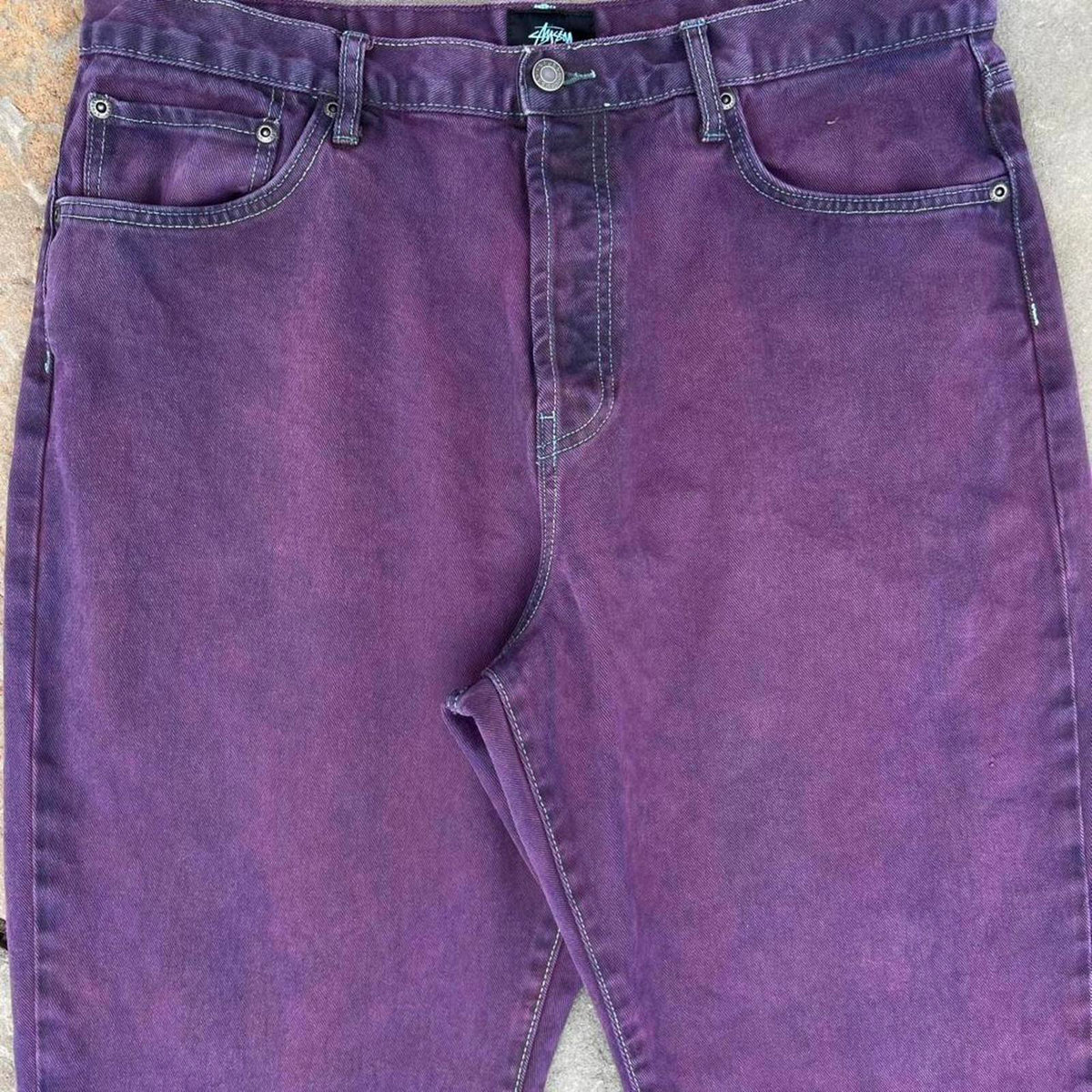 Double Purple Wash Reworked Stussy Big Ol Jeans