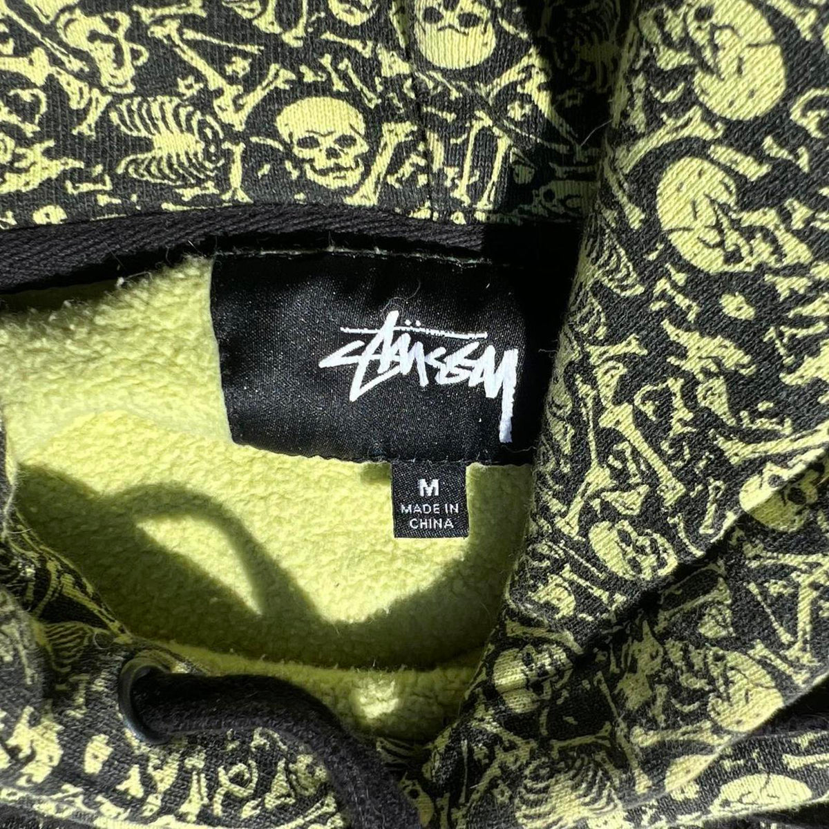 Stussy Rare Skull + Bones Pattern Hoodie Highlighter Yellow