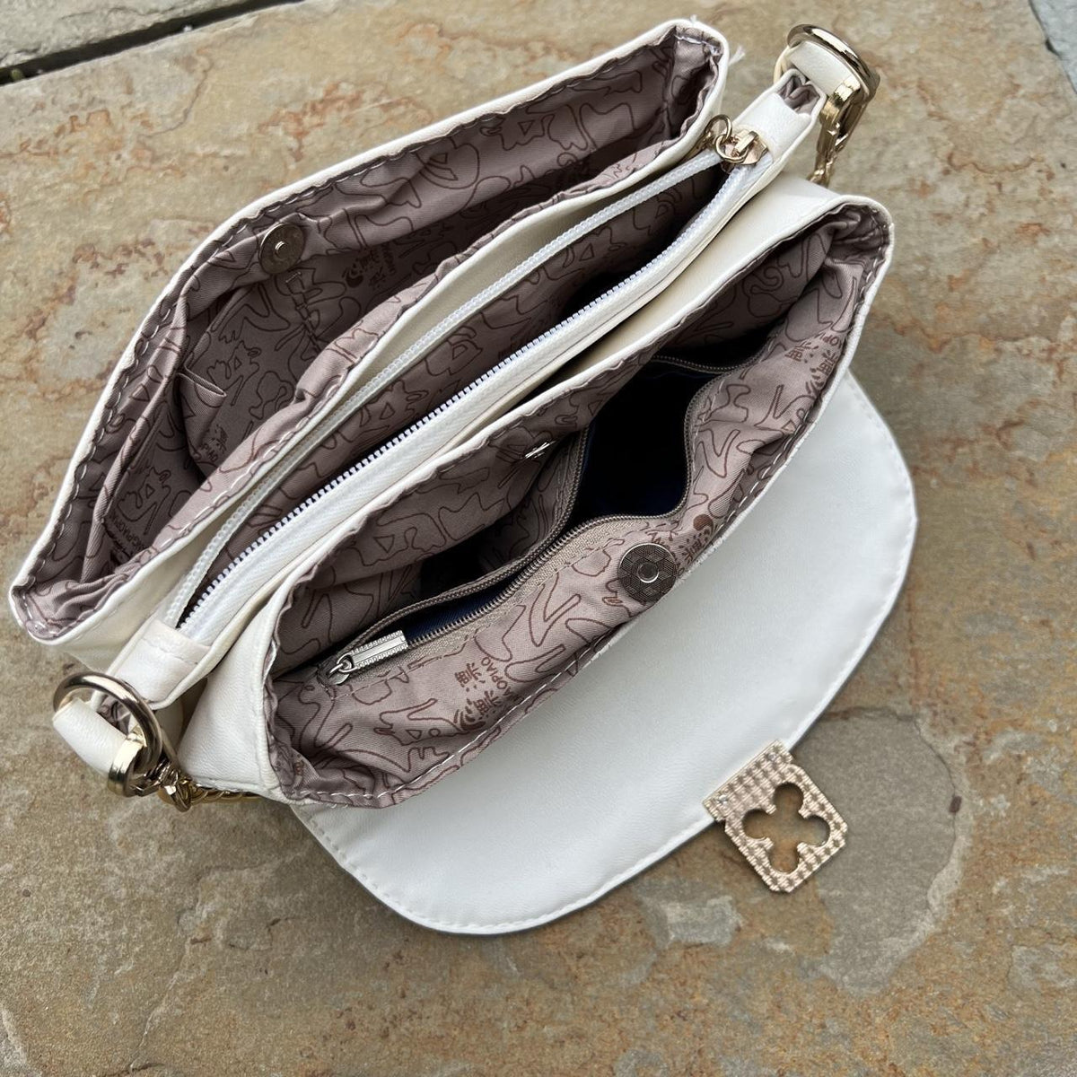 White + gold quilted leather shoulder bag
