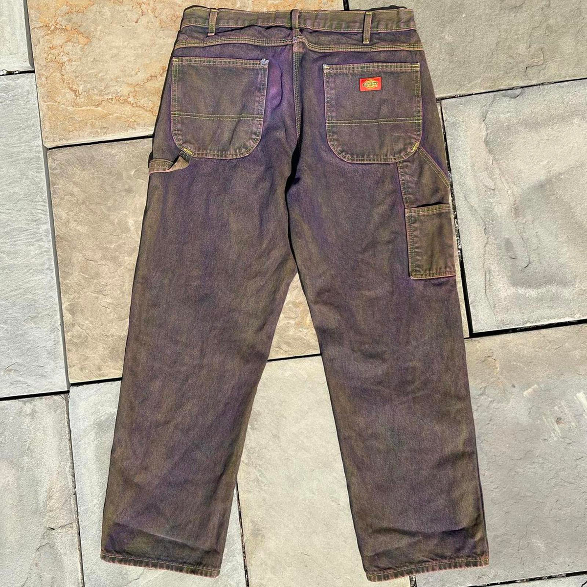 Reworked Dickies Purple Brown Yellow Denim Carpenter Jeans