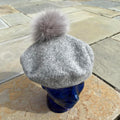 Wool Blend Grey Beret Poof Hat
