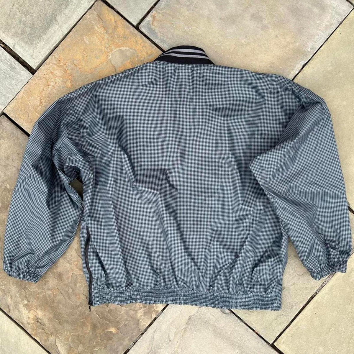 Vintage 90s Blue/Black Houndstooth Quarter Zip Windbreaker